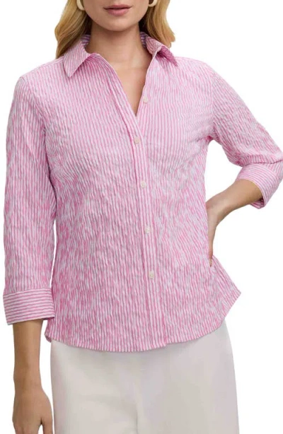 Foxcroft Hampton Crinkle Jacquard Shirt In Pink