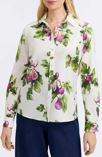 Foxcroft Hampton Figs Print Stretch Cotton Button-up Shirt In Multi