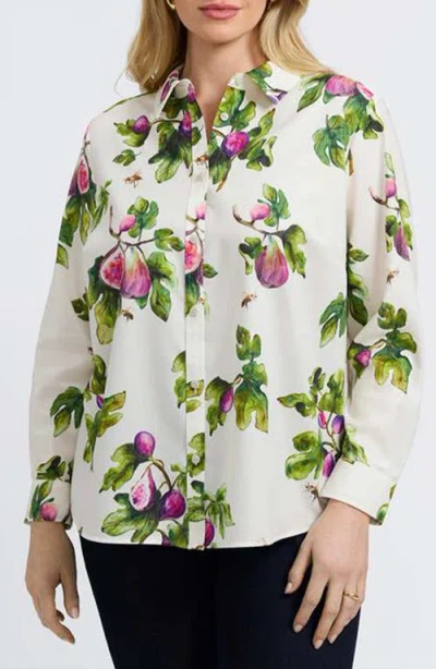 Foxcroft Hampton Figs Print Stretch Cotton Button-up Shirt In Multi