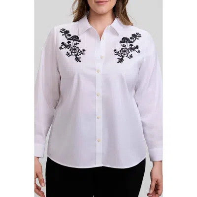 Foxcroft Hampton Floral Embroidered Cotton Blend Button-up Shirt In Yellow
