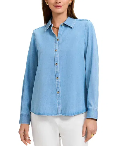 Foxcroft Hampton Long Sleeve Denim Shirt In Blue