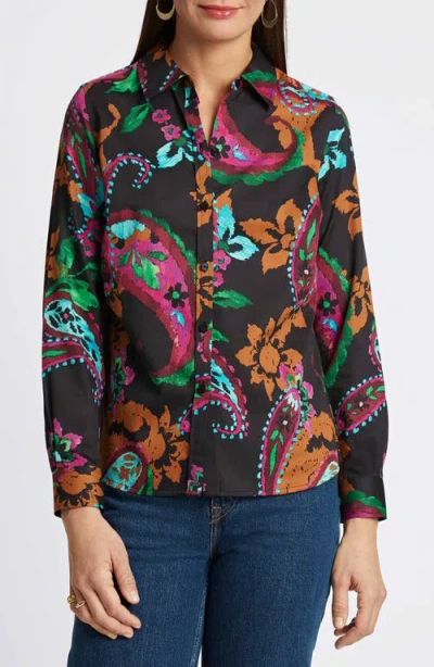 Foxcroft Hampton Painted Wrinkle Resistant Button-up Shirt In Black Multi