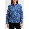 Foxcroft Hampton Paisley Print Cotton Poplin Button-up Shirt In Blue