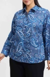 Foxcroft Hampton Paisley Print Cotton Poplin Button-up Shirt In Blue