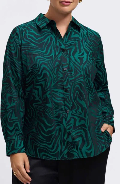 FOXCROFT FOXCROFT HAMPTON ZEBRA PRINT BUTTON-UP SHIRT