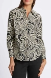 Foxcroft Haven Paisley Corduroy Button-up Shirt In Black/ White