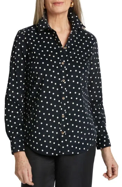 Foxcroft Haven Polka Dot Corduroy Button-up Shirt In Black/ivory