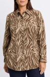 Foxcroft Haven Zebra Cotton Corduroy Button-up Shirt In Brown