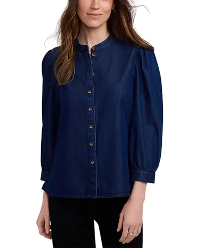 Foxcroft Helsa Cotton Puffed Sleeve Denim Shirt In Blue