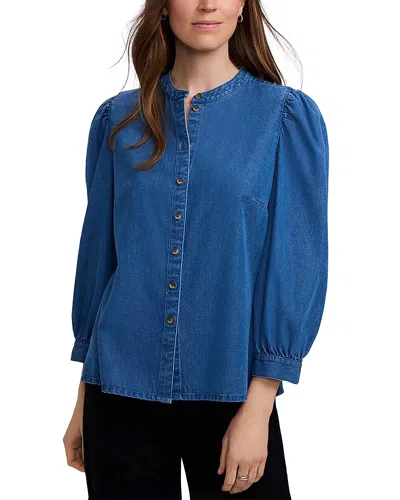 Foxcroft Helsa Cotton Puffed Sleeve Denim Shirt In Blue
