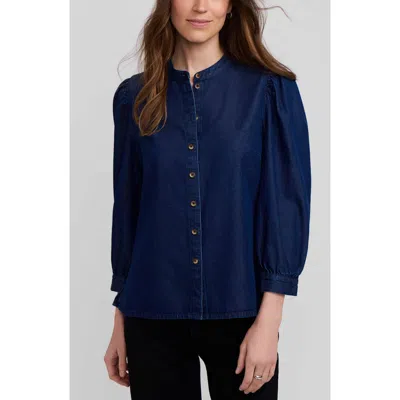 Foxcroft Helsa Puff Sleeve Denim Shirt In Blue