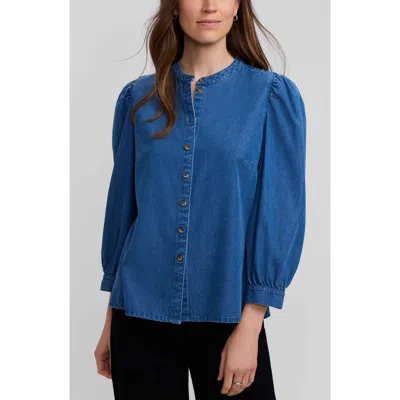 Foxcroft Helsa Puff Sleeve Denim Shirt In Blue