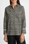 Foxcroft Iris Abstract Print Cotton Sateen Button-up Shirt In Black