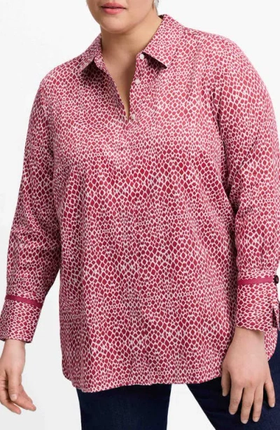 Foxcroft Iris Abstract Print Cotton Sateen Button-up Shirt In Red