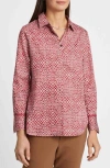 Foxcroft Iris Abstract Print Cotton Sateen Button-up Shirt In Red