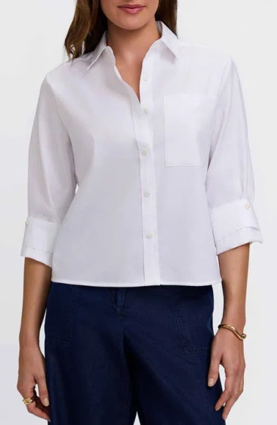 Foxcroft Jodie Cotton Blend Button-up Shirt In White