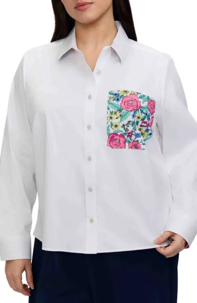 Foxcroft Jodie Cotton Blend Button-up Shirt In White