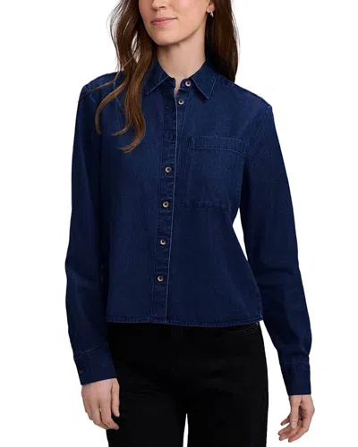 Foxcroft Jodie Cotton Button Front Denim Shirt In Blue