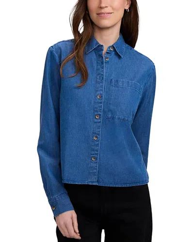 Foxcroft Jodie Cotton Button Front Denim Shirt In Blue