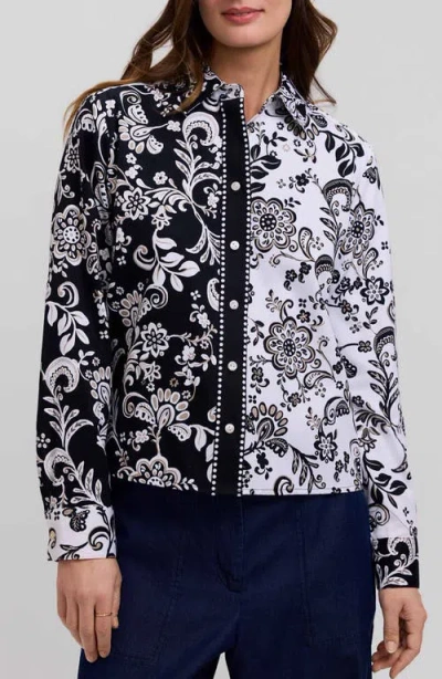Foxcroft Jodie Daisy Colorblock Cotton Button-up Shirt In Multi