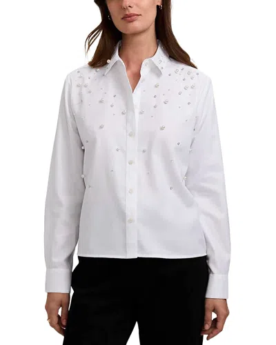 Foxcroft Jodie Embellished Cotton Blend Shirt In White