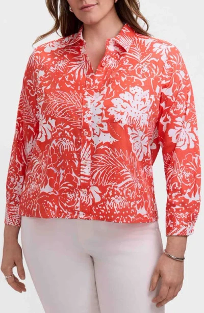 Foxcroft Jodie Floral Print Crop Shirt In Pink