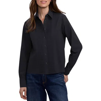 Foxcroft Jodie Pintuck Pleat Stretch Cotton Button-up Shirt In Black