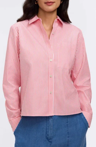 Foxcroft Jodie Stripe Cotton Button-up Shirt In Pink