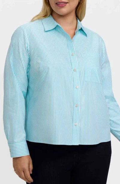 Foxcroft Jodie Stripe Cotton Button-up Blouse In Multi