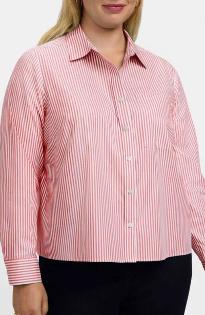 Foxcroft Jodie Stripe Cotton Button-up Blouse In Pink