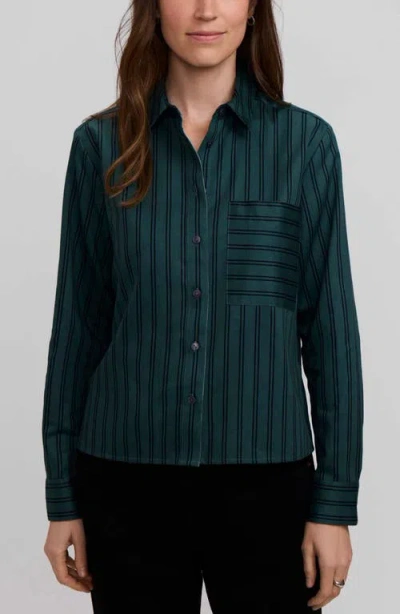 Foxcroft Jodie Stripe Cotton Button-up Shirt In Green