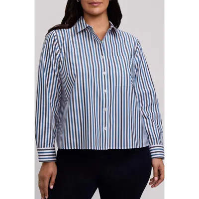 Foxcroft Jodie Stripe Cotton Button-up Shirt In Blue