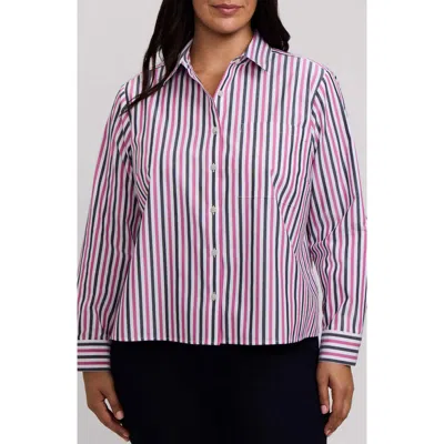 Foxcroft Jodie Stripe Cotton Button-up Shirt In Pink