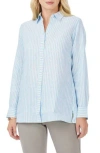 Foxcroft Jordan Stripe Linen Button-up Shirt In Blue
