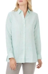 Foxcroft Jordan Stripe Linen Button-up Shirt In Green
