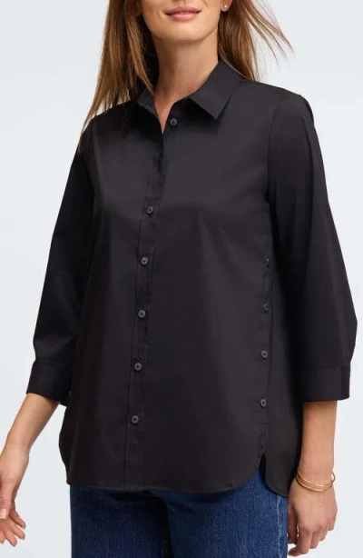 Foxcroft Juliet Three-quarter Sleeve Button-up Shirt In Black