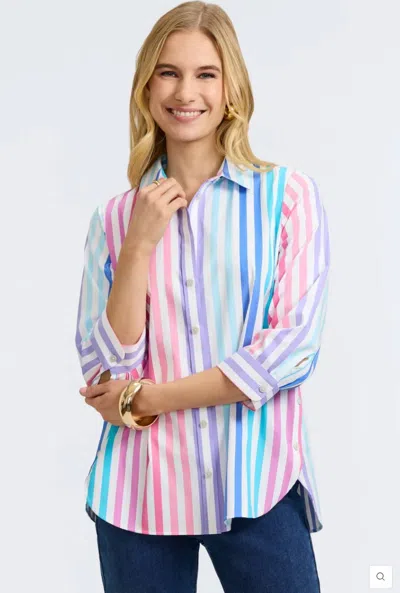 Foxcroft Juliette 3/4 Length Sleeve Top In Ombre Stripe In Multi
