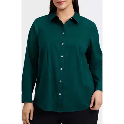 Foxcroft June Non-iron Stretch Cotton Blend Button-up Shirt In Deep Teal Green