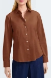 Foxcroft June Stretch Cotton Blend Button-up Shirt In Brown