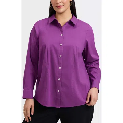 Foxcroft June Stretch Cotton Blend Button-up Shirt In Purple