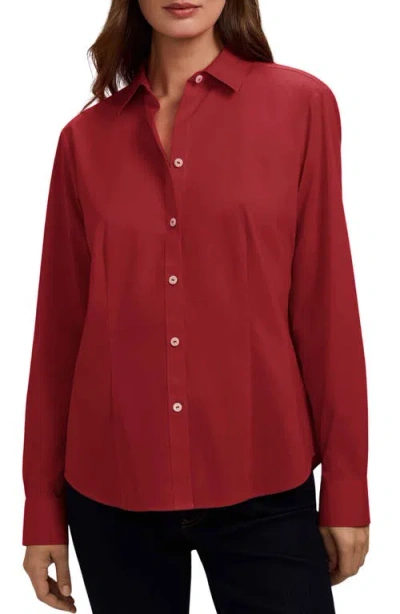 Foxcroft June Stretch Cotton Blend Button-up Shirt In Burgundy