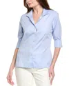 Foxcroft Meghan Stripe Embroidered Cotton Button-up Shirt In Blue