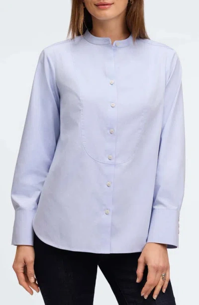 Foxcroft Kris Tux Bib Cotton Button-up Shirt In Blue Wave