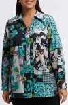 Foxcroft Kylie Cotton Sateen Button-up Shirt In Aqua/green Multi