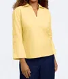 Foxcroft Lainey Button Accent Cotton Popover Top In Yellow