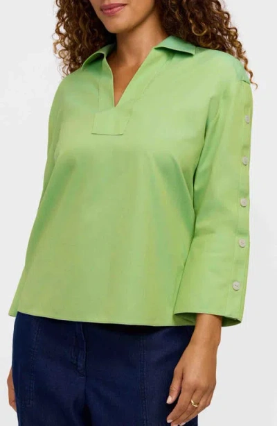 Foxcroft Lainey Button Accent Cotton Popover Top In Green
