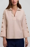 Foxcroft Lainey Button Accent Cotton Popover Top In Multi