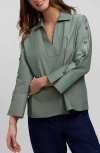 Foxcroft Lainey Button Accent Cotton Popover Top In Multi