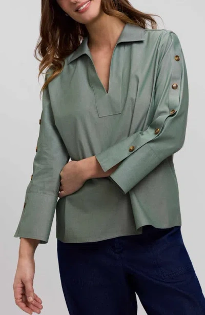 Foxcroft Lainey Button Accent Cotton Popover Top In Multi
