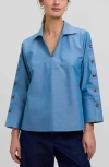 Foxcroft Lainey Button Accent Cotton Popover Top In Multi